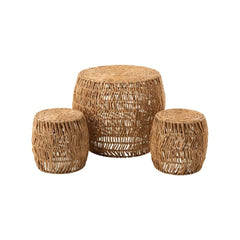 Set aus Tisch und Hockern, Natur-Rattan