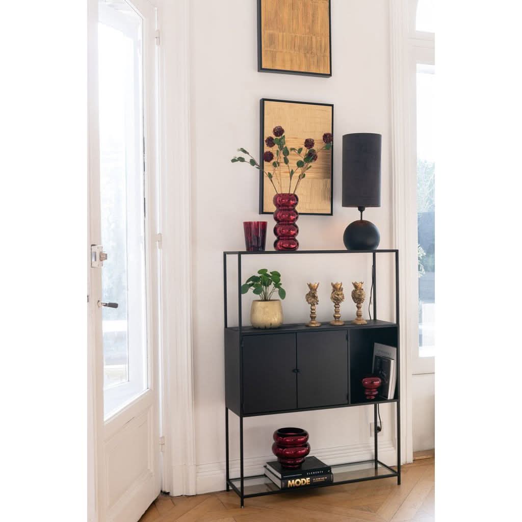Design-Regal aus Metall und schwarzem Glas