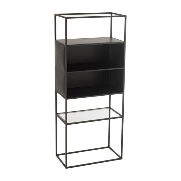 Modernes Regal aus Metall und schwarzem Glas