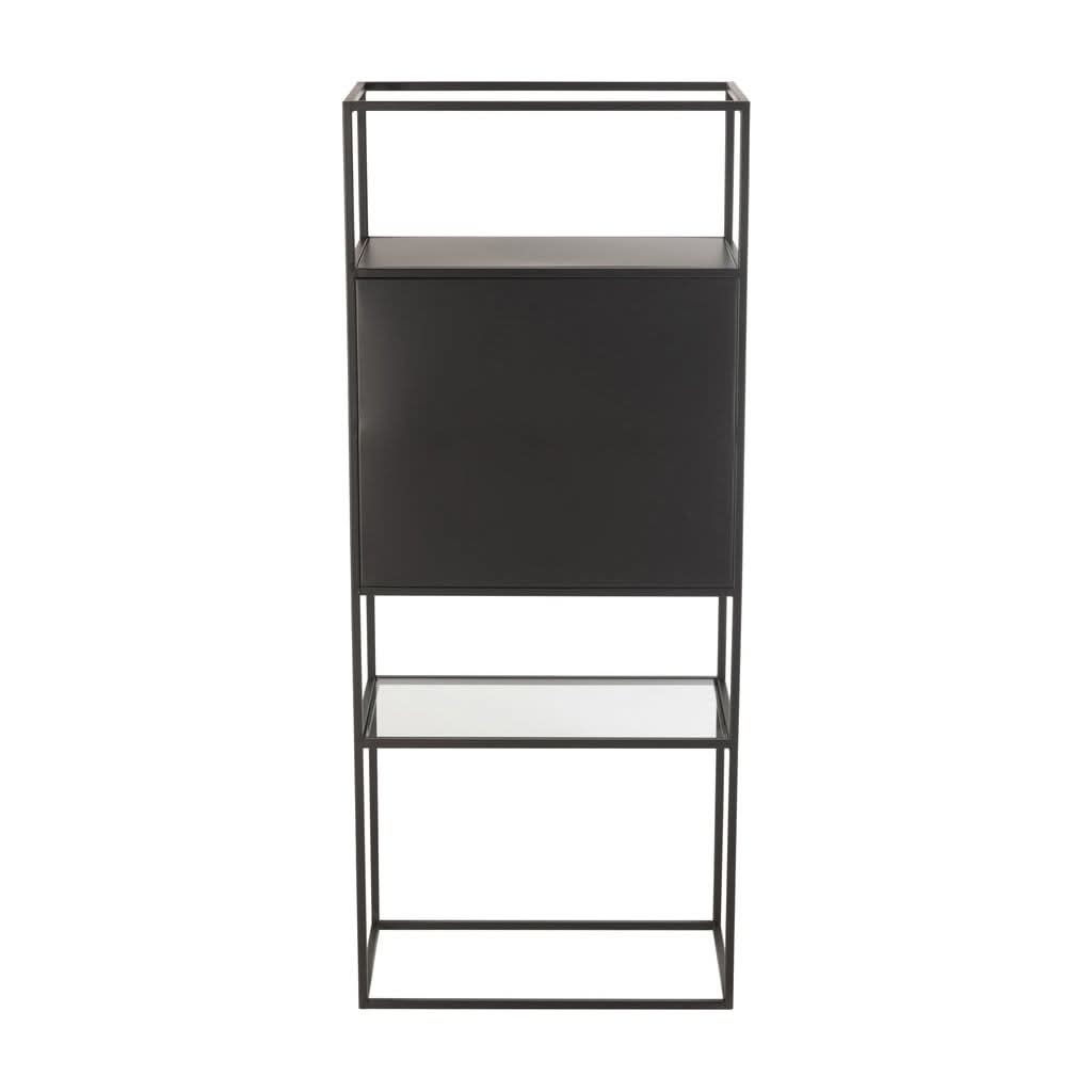 Modernes Regal aus Metall und schwarzem Glas
