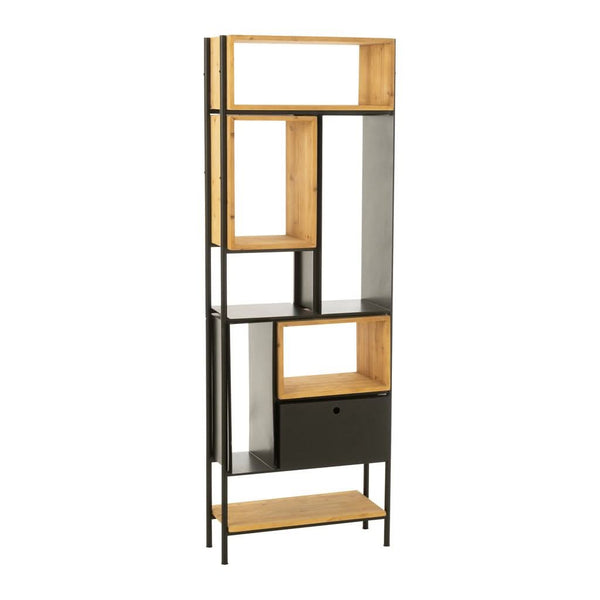 Kleines Regal aus Holz und schwarzem Eisen