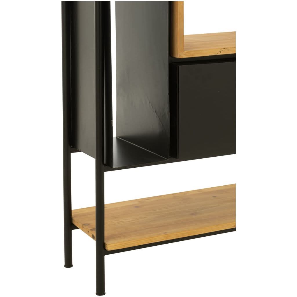 Kleines Regal aus Holz und schwarzem Eisen