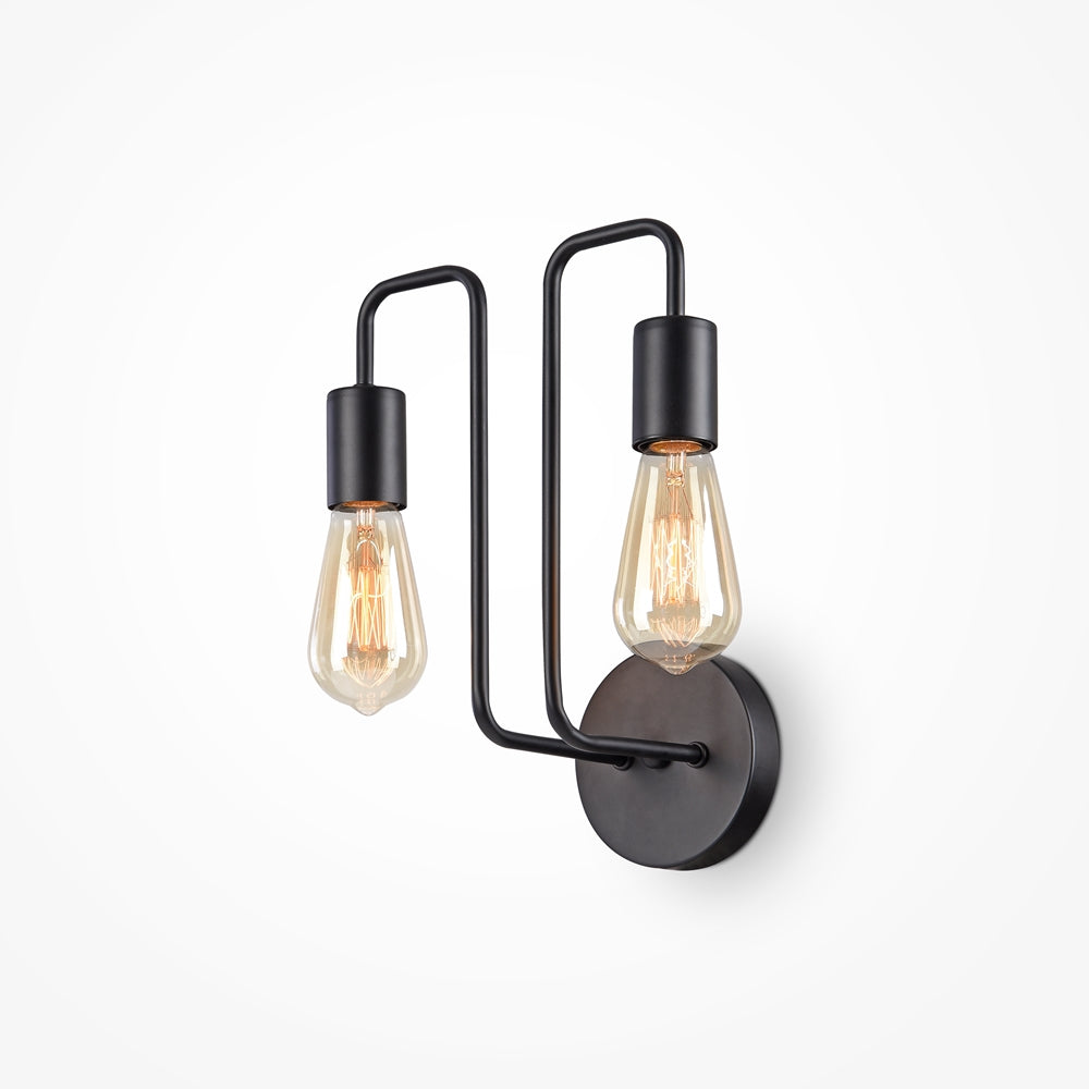 Applique murale noire à deux bras coudés et ampoules Edison transparentes