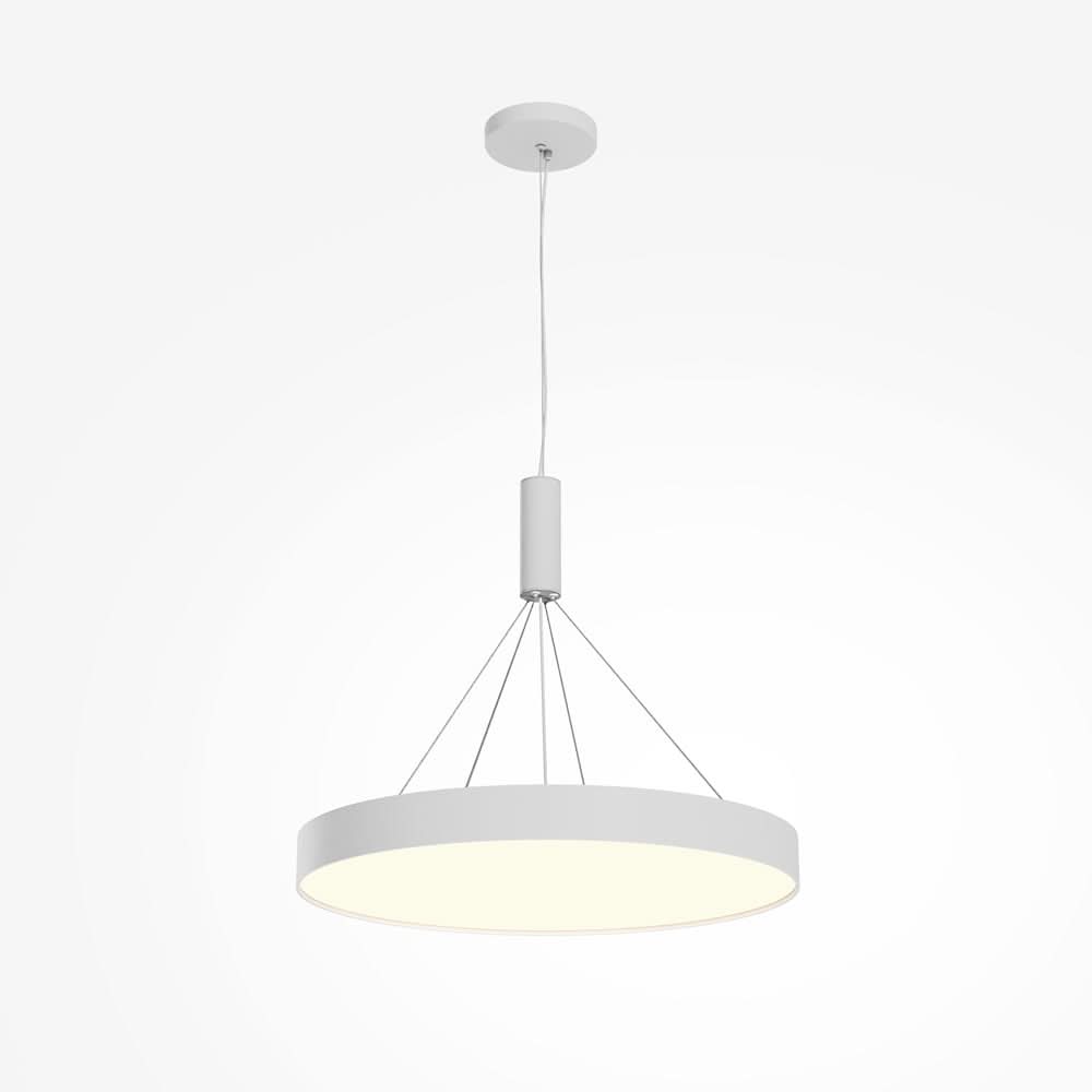 Version suspension avec câble blanc, croisillons et grand diffuseur rond allumé