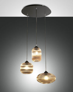 Suspension Nordal 3 lumières noire et ambrée