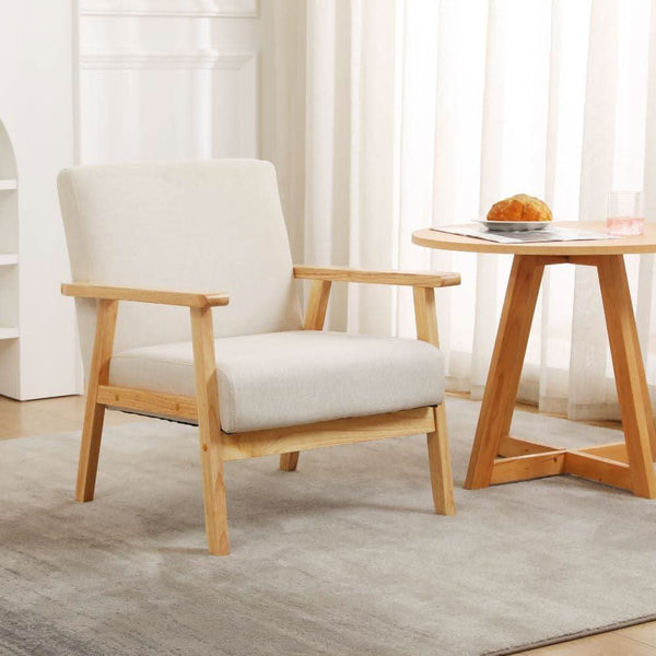 Sessel Holz Leinen Wohnzimmer Beige | Lueur