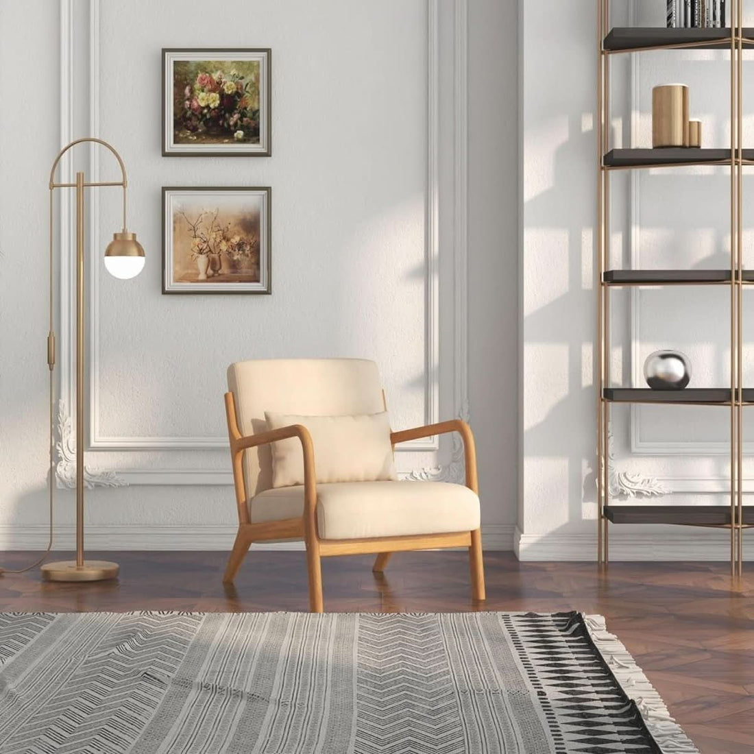Lounge-Sessel Holz Samt Beige | Poise