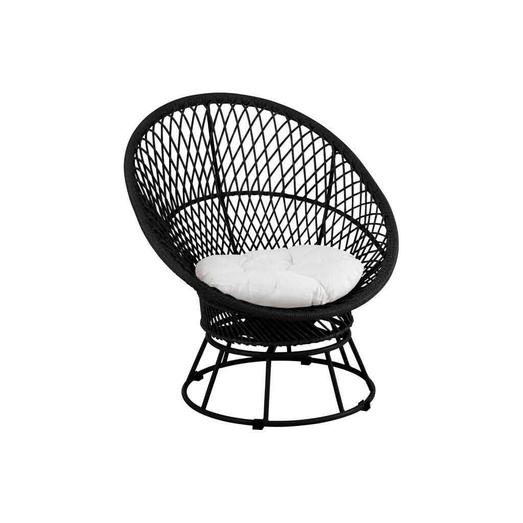 Metall-Rattansessel Schwarz mit Kissen | Wira