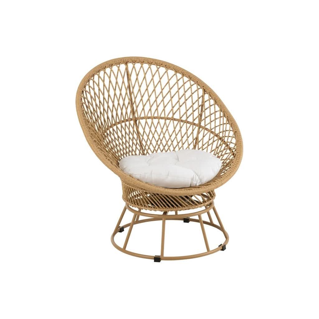 Fauteuil Métal Roseau Beige avec Coussins | Yara