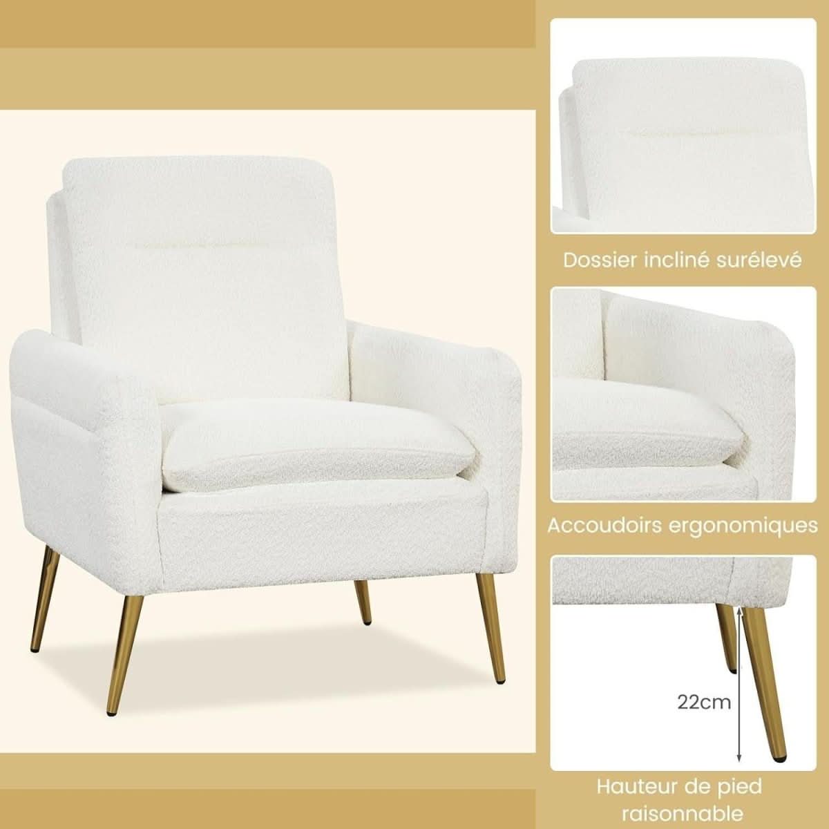 Fauteuil Salon Molleton Blanc | Vortex - Designix Fauteuil