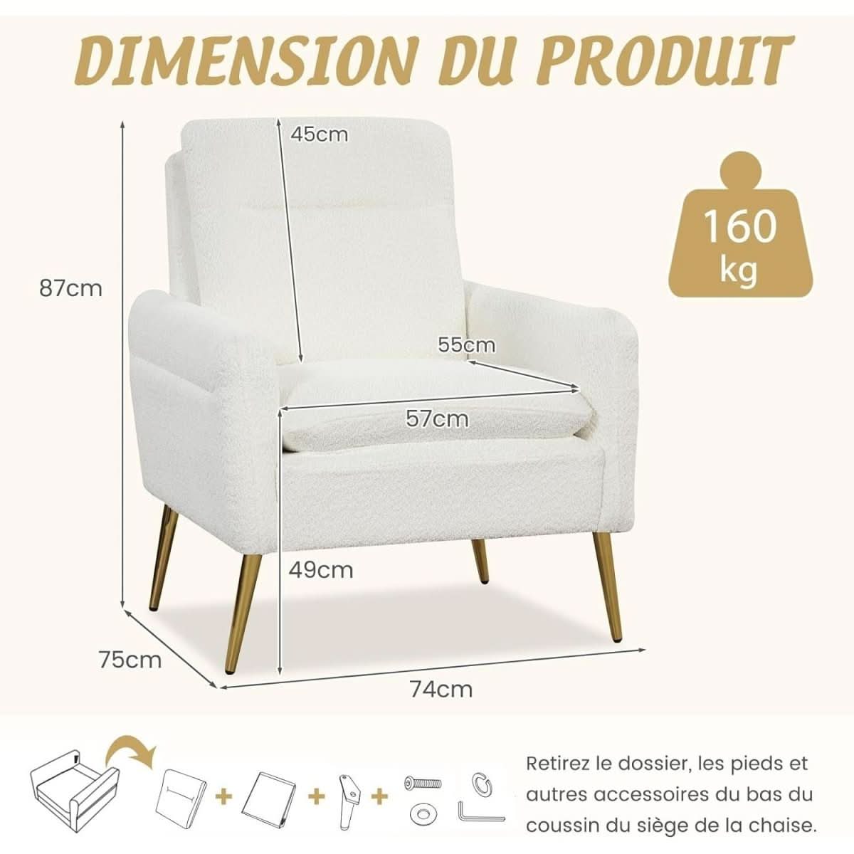 Fauteuil Salon Molleton Blanc | Vortex - Designix Fauteuil