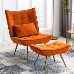 Samtsessel Orange mit Fußhocker | Jumbo
