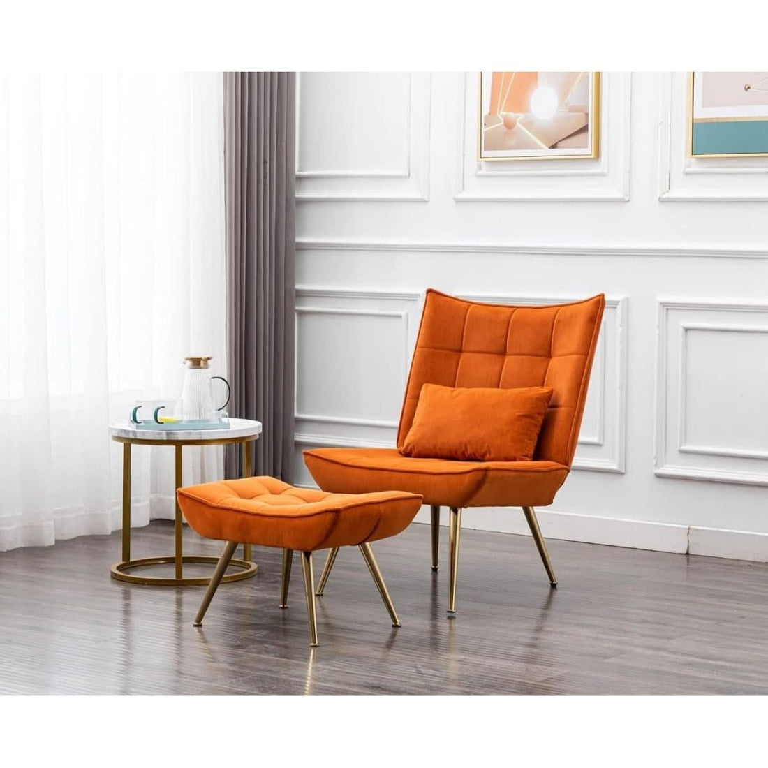 Samtsessel Orange mit Fußhocker | Jumbo