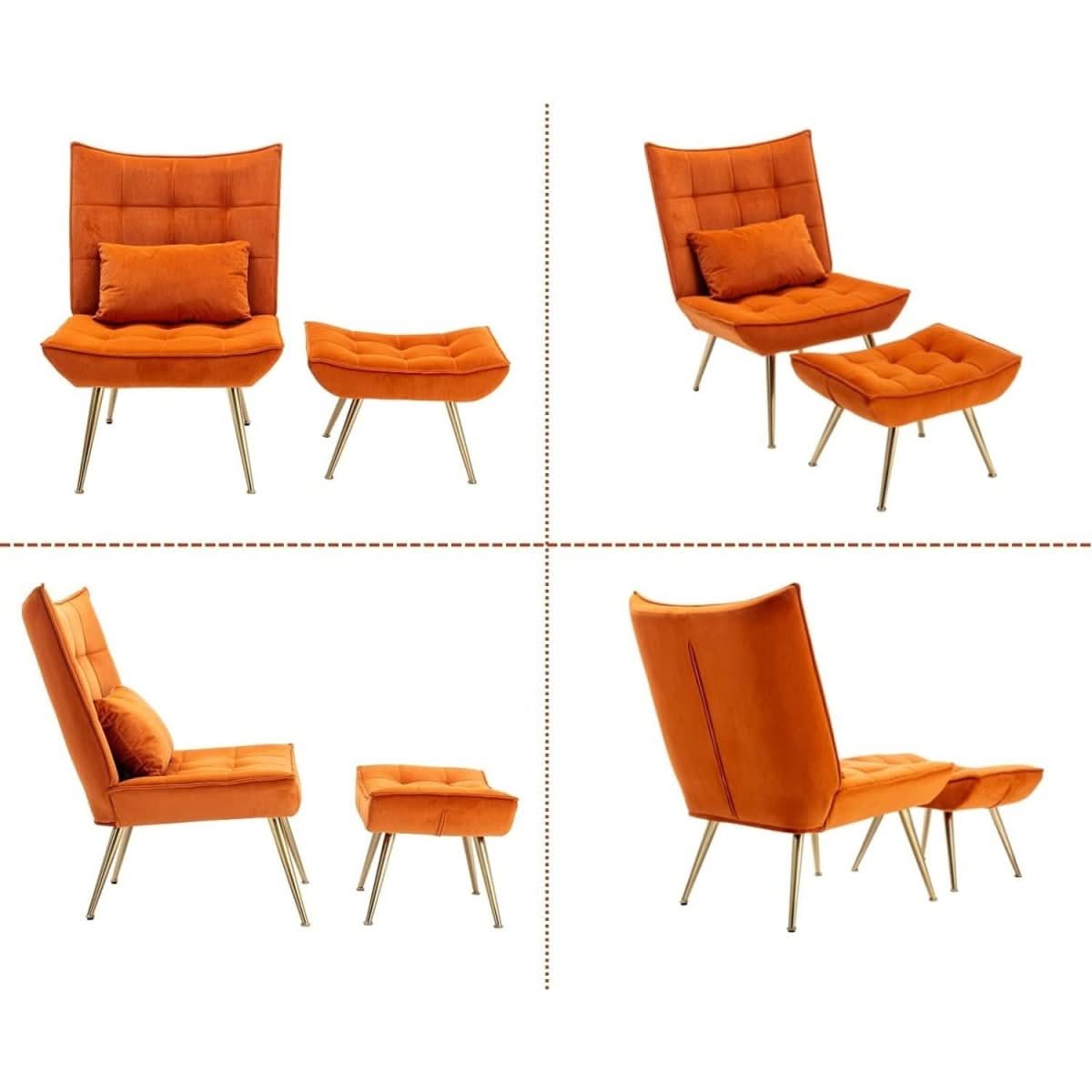 Fauteuil Velours Orange Avec Repose - pieds | Jumbo - Designix Fauteuil Orange