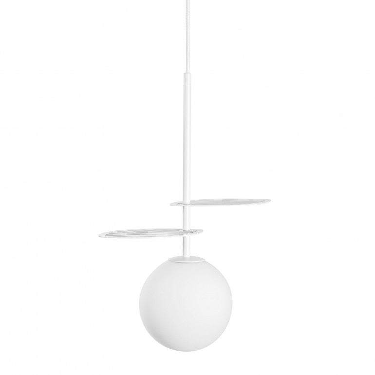 Vue d'ensemble de la suspension blanche avec tige centrale et disques