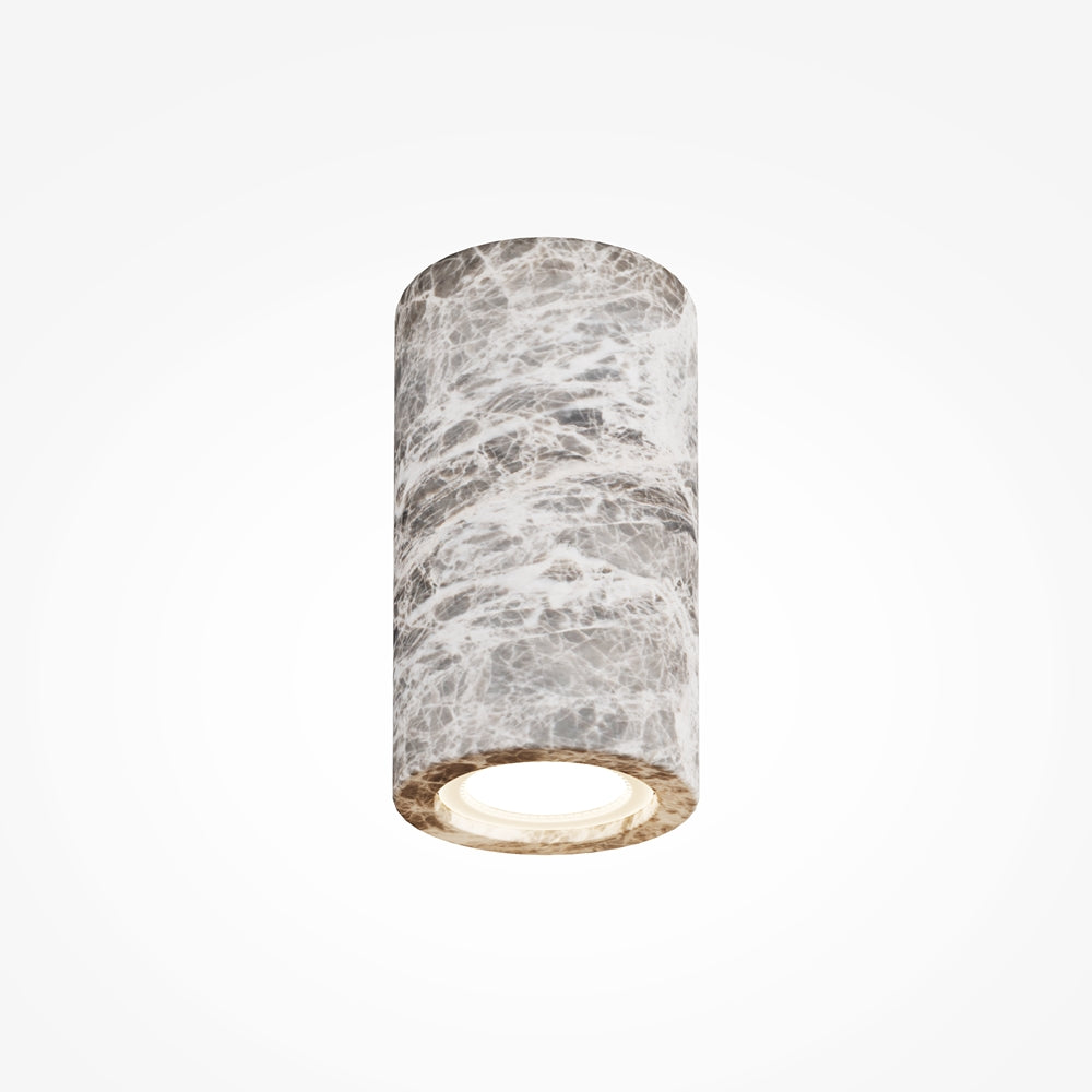 Abat-jour cylindrique texturé effet marbre, éclairage allumé visible par le bas