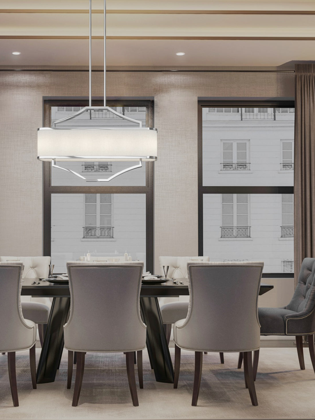 Suspension Gerdo Ovale, abat-jour tissu
