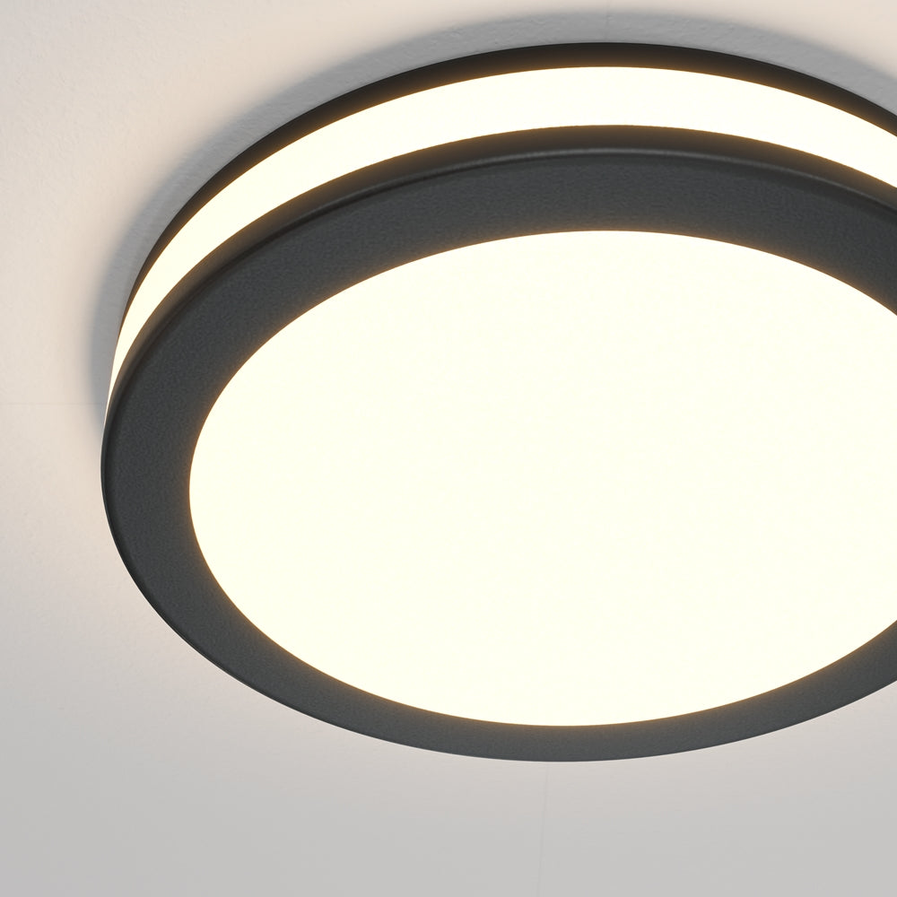 Gros plan sur le cerclage noir et le halo lumineux périphérique