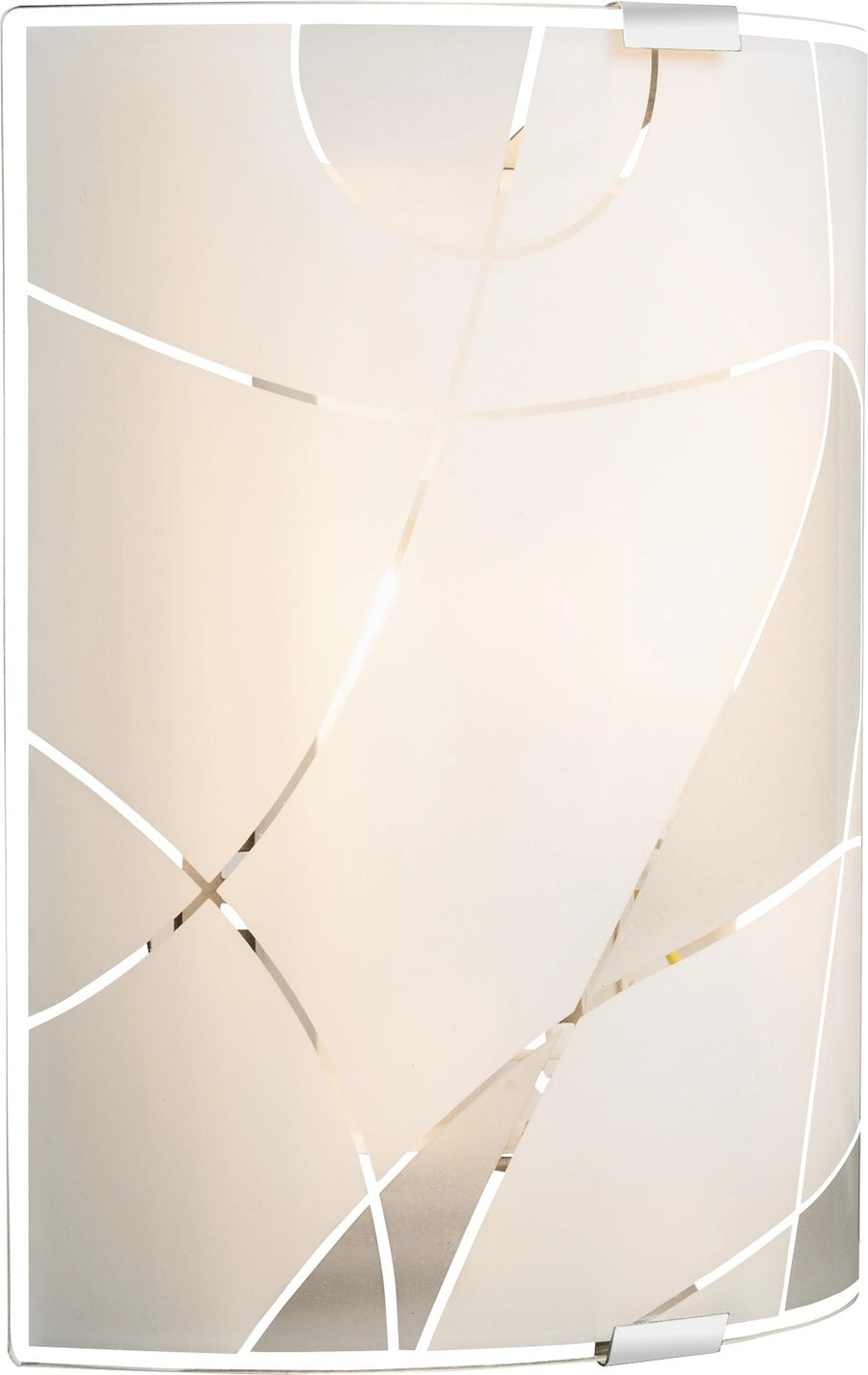 Autre angle de l'applique blanche allumée, motif courbe et fixations chromées