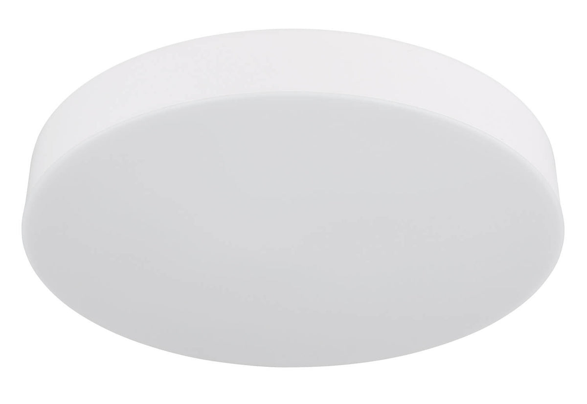 Vue de dessous du diffuseur blanc opalin éteint, cerclage blanc satiné