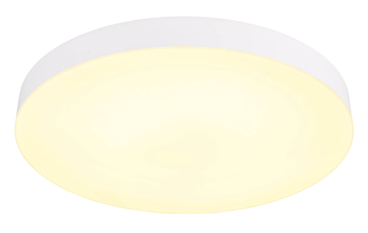 Produit de face, halo lumineux jaune diffusé sous le plafonnier arrondi