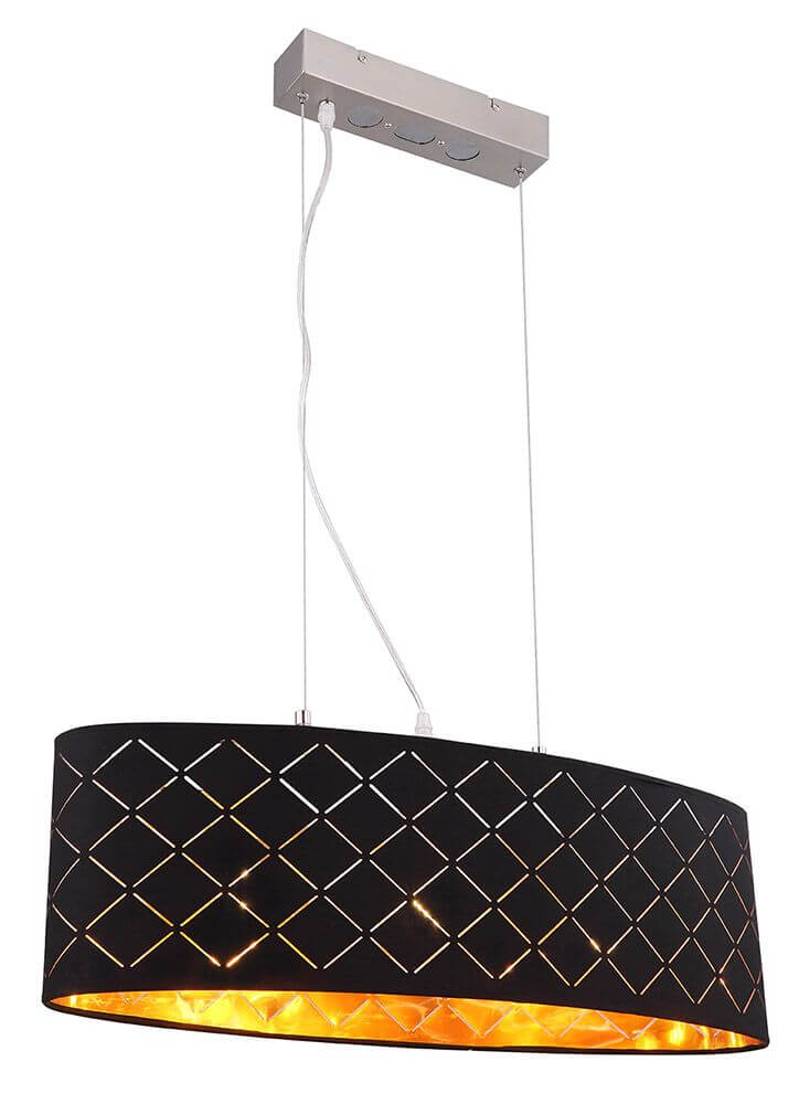 Vue rapprochée du cylindre noir, motif losangé laissant filtrer une lumière ambrée.