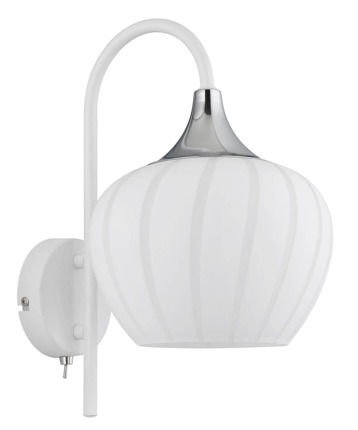 Produit éteint sur fond blanc, montrant abat-jour blanc mat nervuré et fixation murale.
