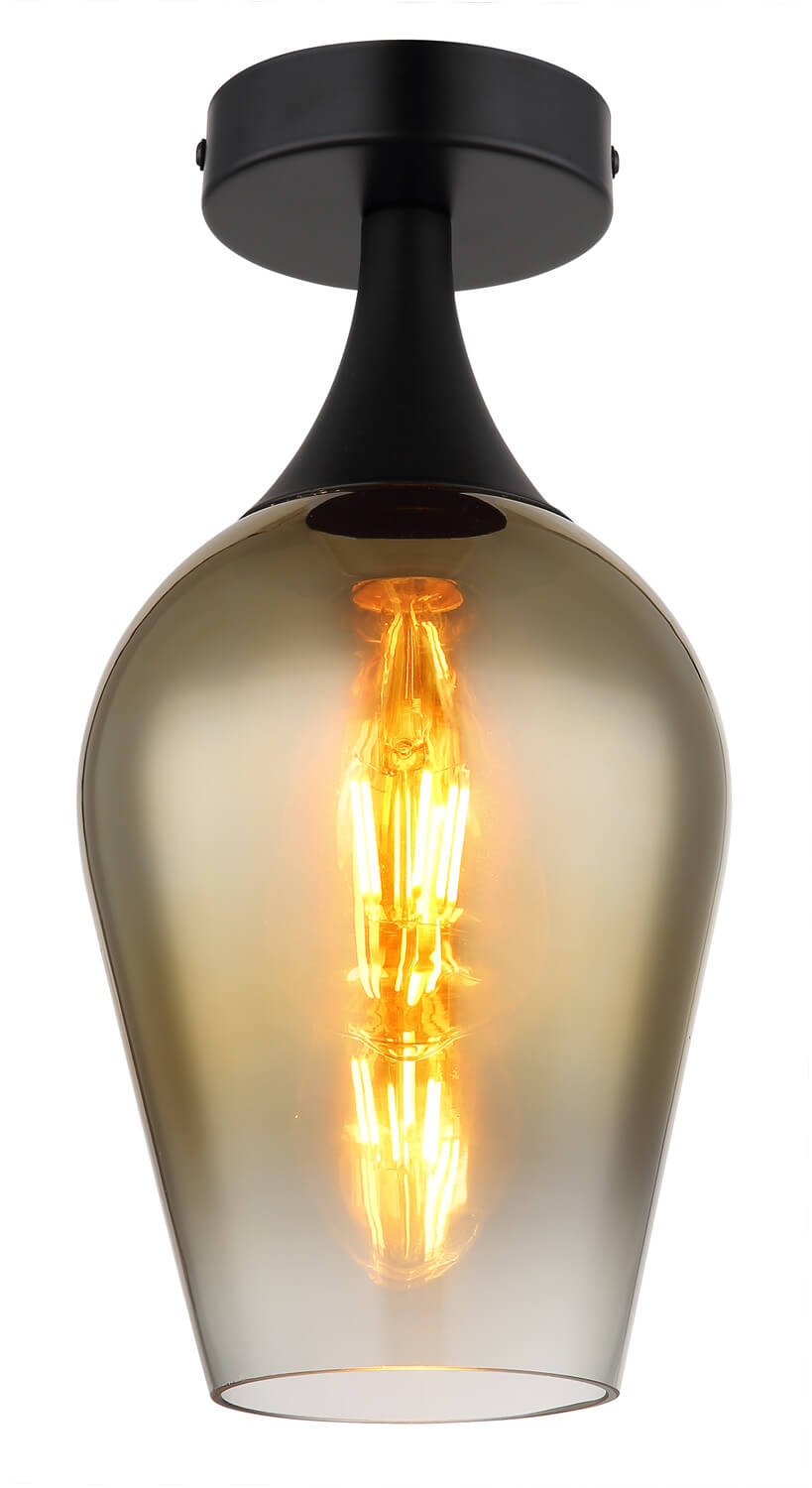 Vue rapprochée du plafonnier montrant la douille et le verre fumé dégradé
