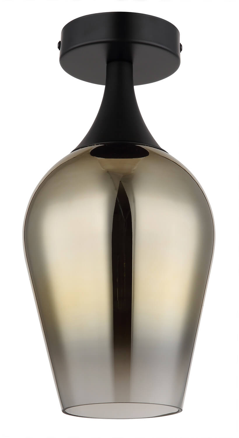 Verre fumé éteint, reflets dorés, sans ampoule visible ni éclairage