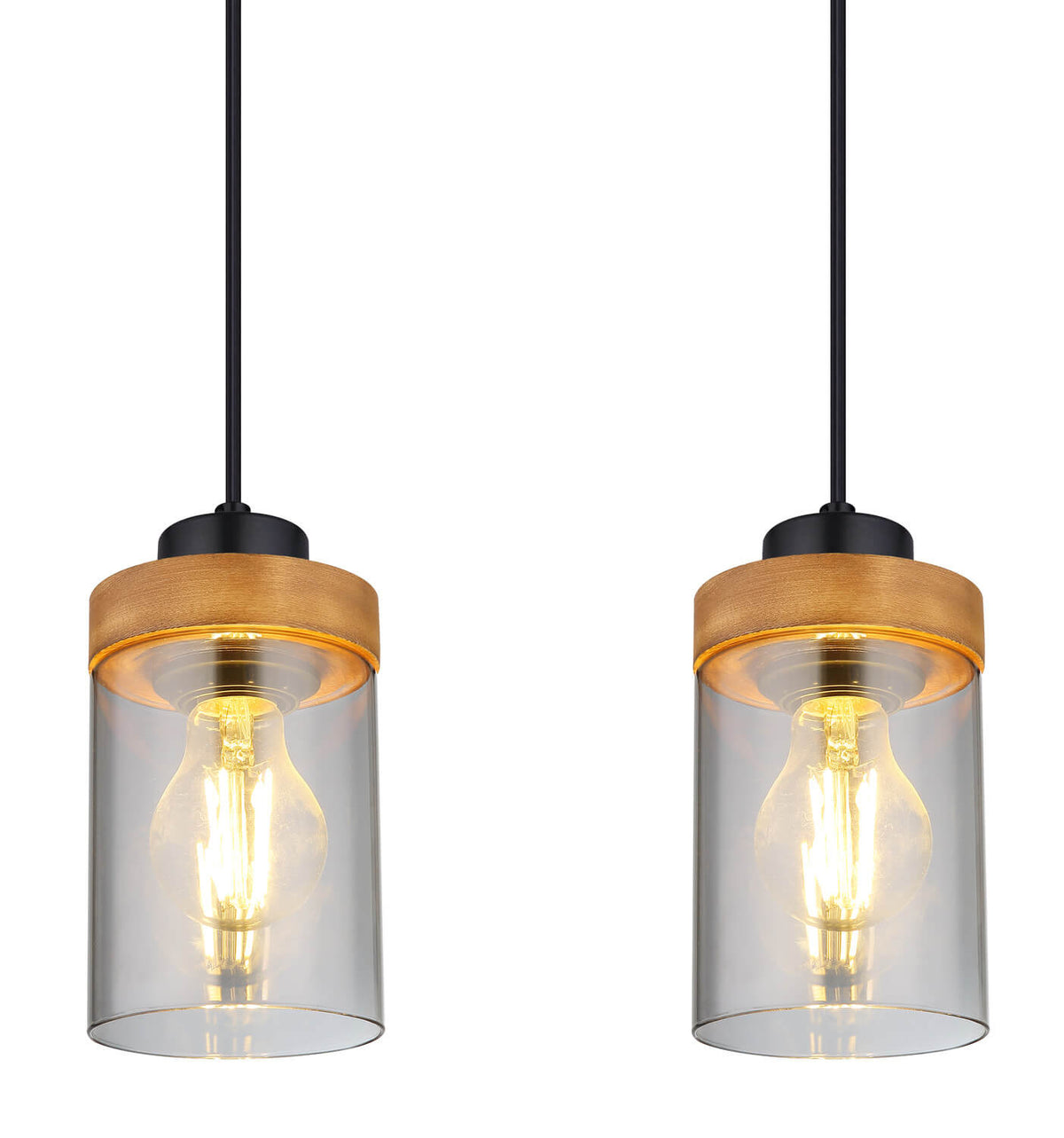 Gros plan sur deux abat-jours cylindriques avec ampoules vintage allumées