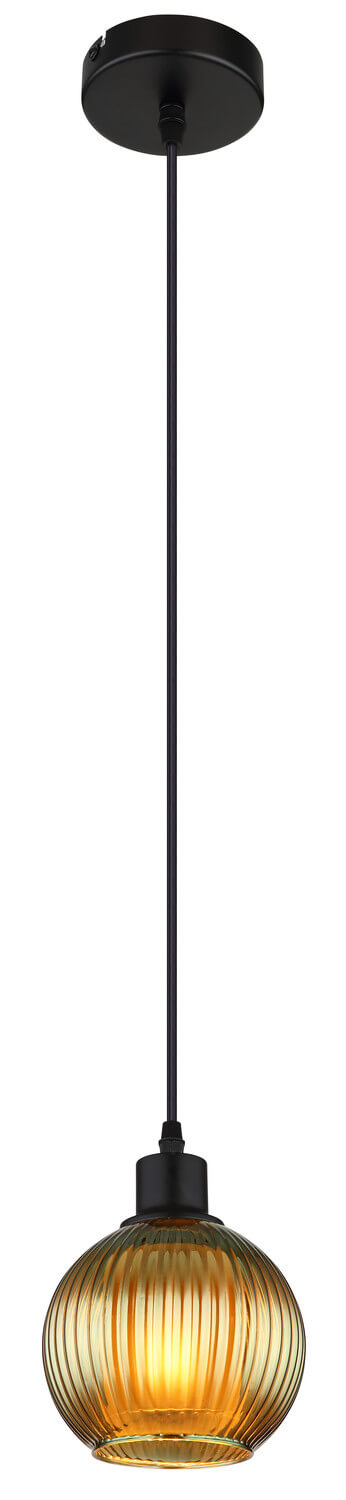 Vue d'ensemble de la suspension noire avec son long câble et sa rosace