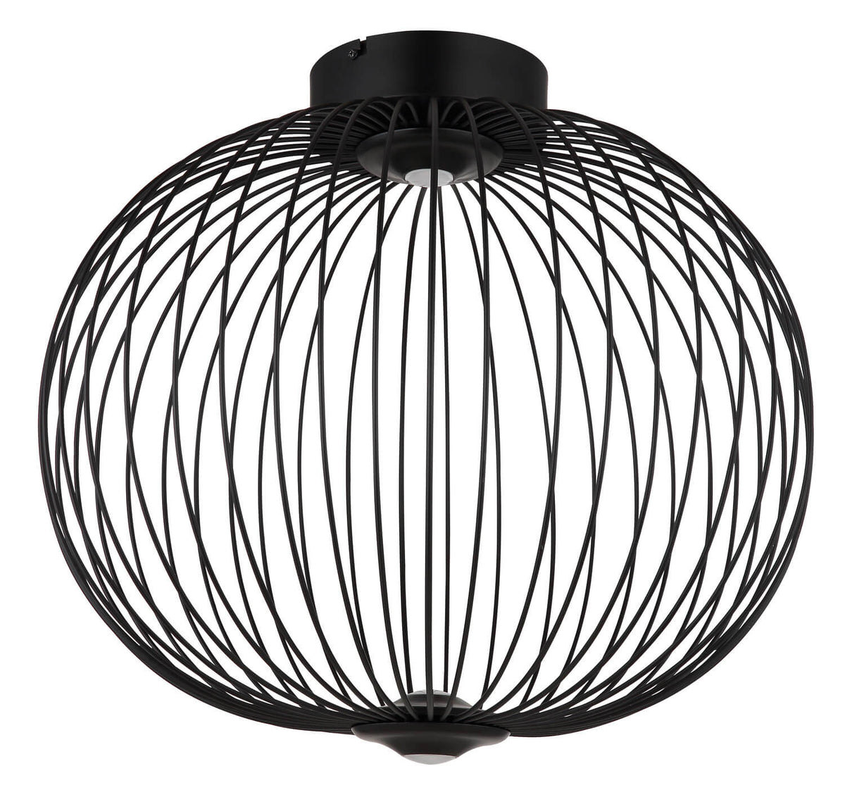 Vue de face du plafonnier éteint, cage filaire noire mate