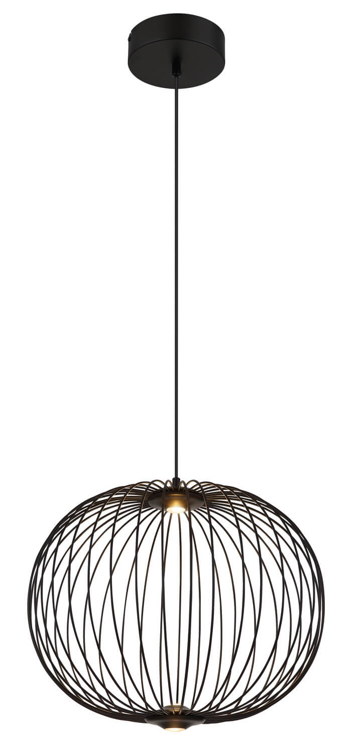 Vue d'ensemble du luminaire suspendu, câble et rosace noire au plafond