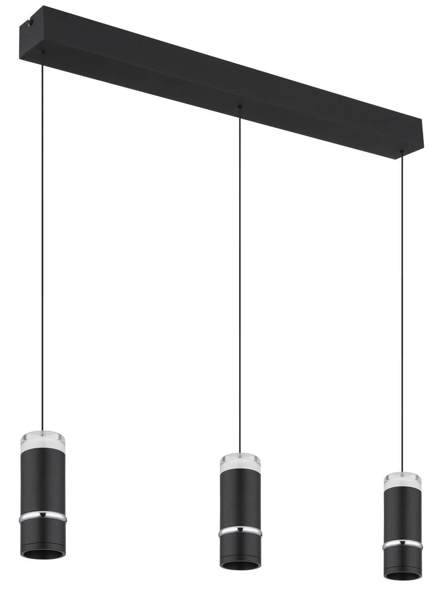 Détail des cylindres noirs avec bague chromée et partie supérieure transparente.