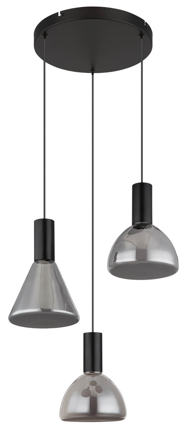 Vue éteinte des trois diffuseurs transparents aux reflets gris fumé