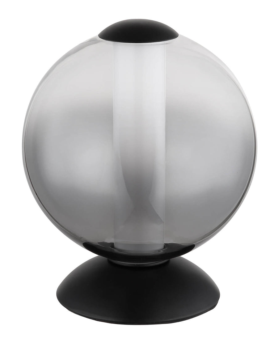 Vue de face du luminaire éteint, globe transparent laissant voir le diffuseur intérieur