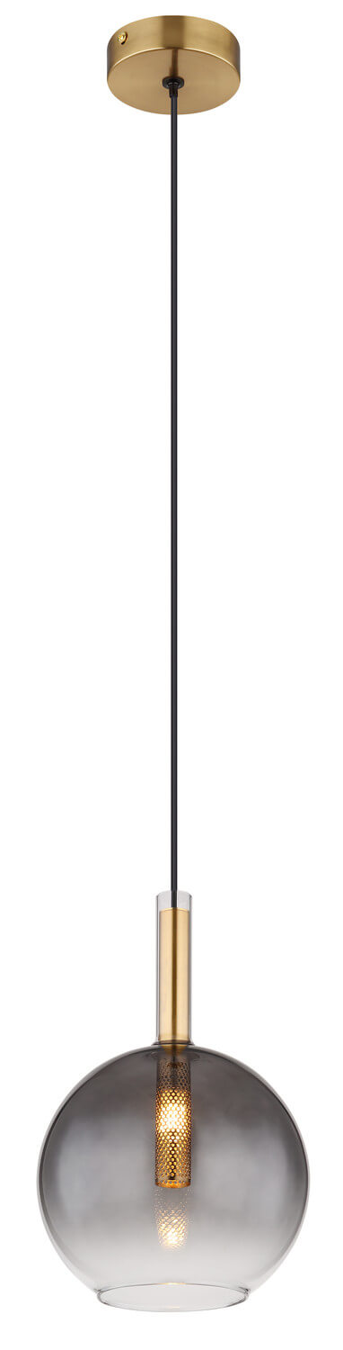 Plan large montrant le luminaire entier, de la rosace au globe transparent