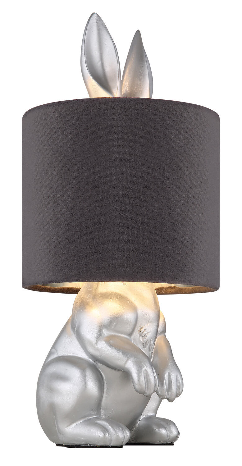 Profil de la lampe lapin argentée avec abat-jour cylindrique gris anthracite