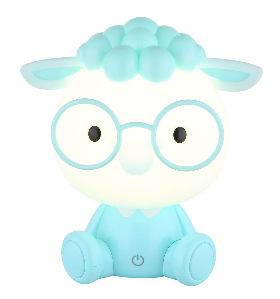 Produit de face, lumière allumée, détail des lunettes et du museau