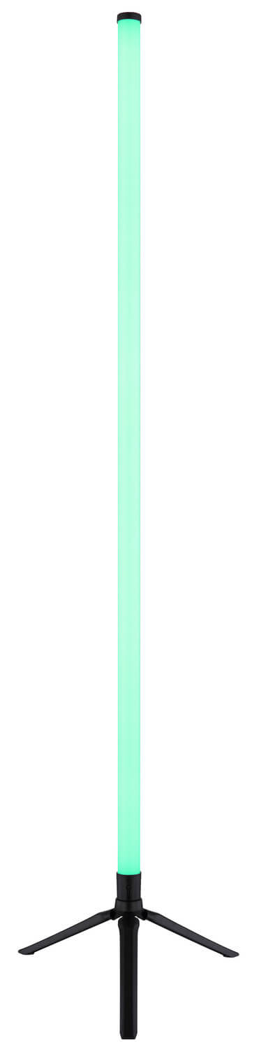 Même luminaire sur pied avec éclairage vert menthe, fond blanc uni