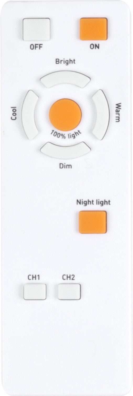 Télécommande blanche avec boutons marche arrêt, luminosité, température et veilleuse