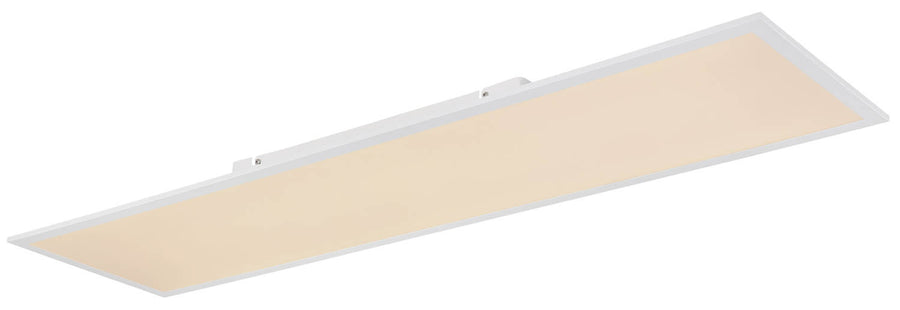 Vue en perspective du panneau allumé, lumière chaude traversant le diffuseur opalin
