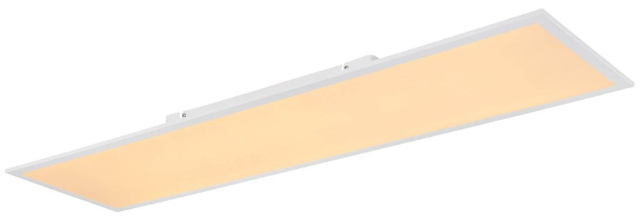 Vue en biais du panneau allumé diffusant une lumière chaude orangée