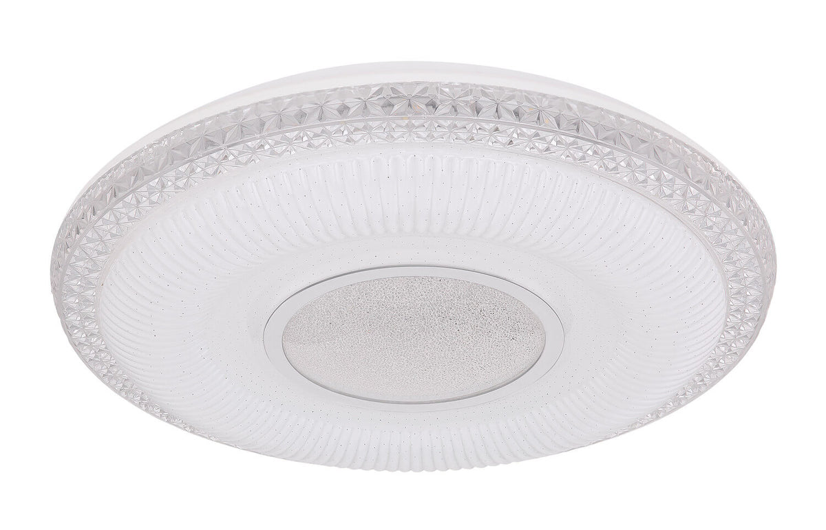 Version blanche éteinte du plafonnier, verre givré et bordure cristalline en étoiles