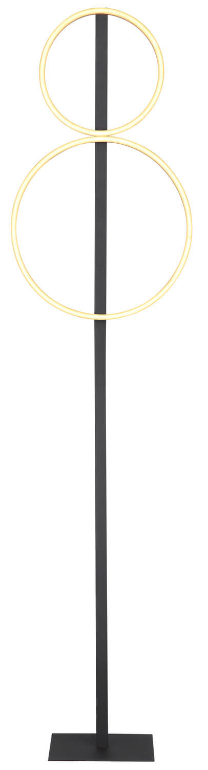 Produit de face sur fond blanc, structure verticale noire et deux cercles lumineux