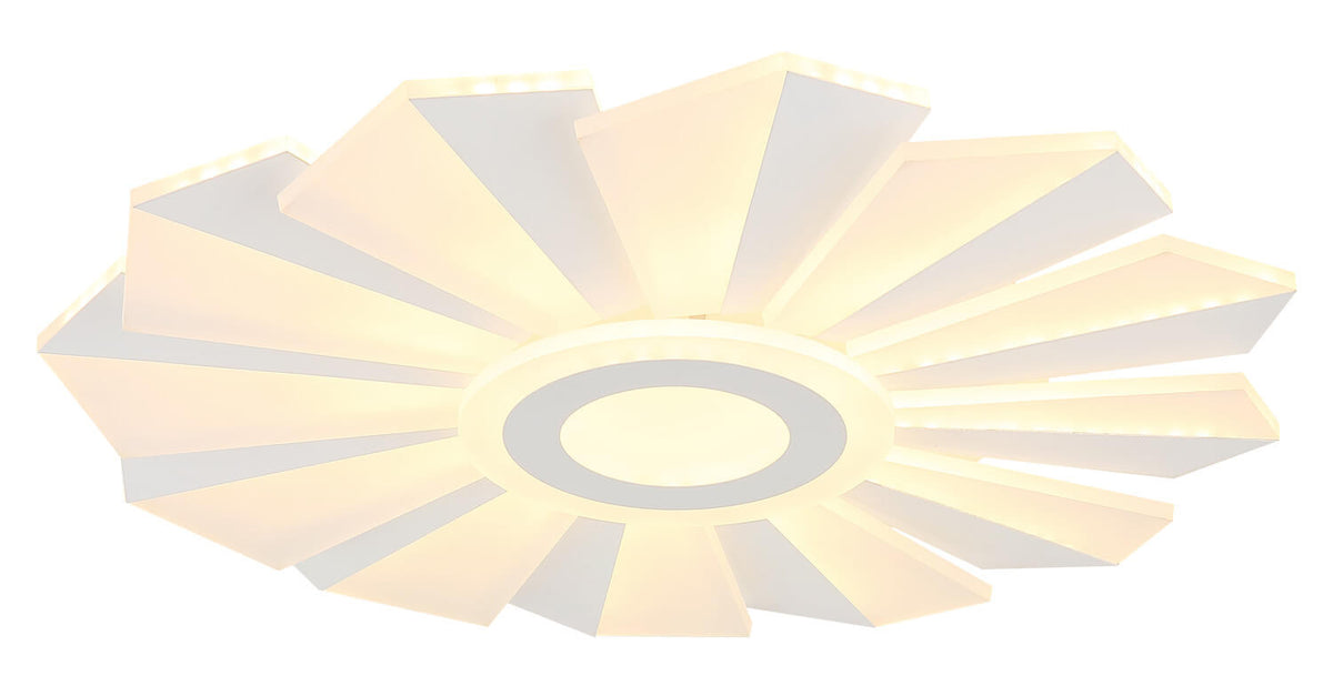 Plafonnier blanc mat allumé, mettant en valeur la couronne lumineuse