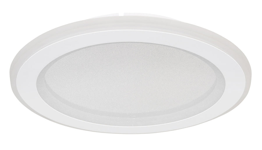 Vue rapprochée du luminaire éteint montrant la finition blanche mate et le cerclage.