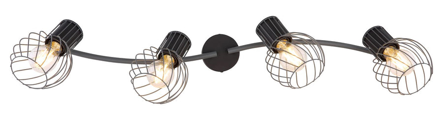 Vue à plat du luminaire déployé avec ses quatre spots répartis sur le rail