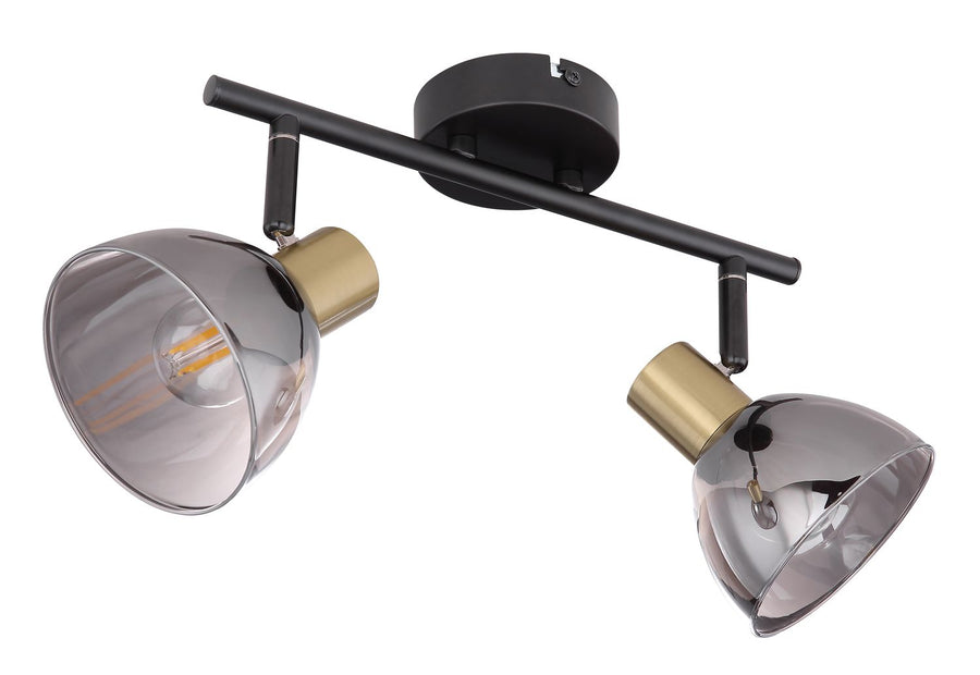 Détail des ampoules filament allumées à l'intérieur du verre fumé