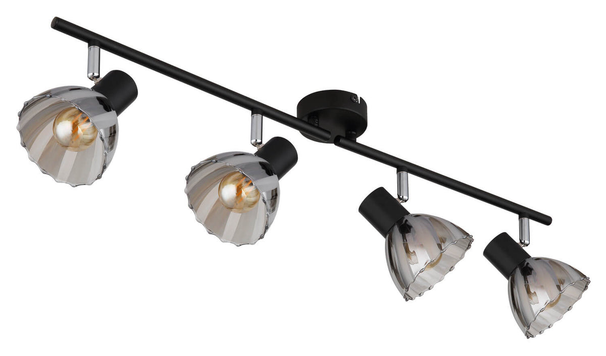 Vue rapprochée du luminaire avec verre transparent laissant apparaître les ampoules
